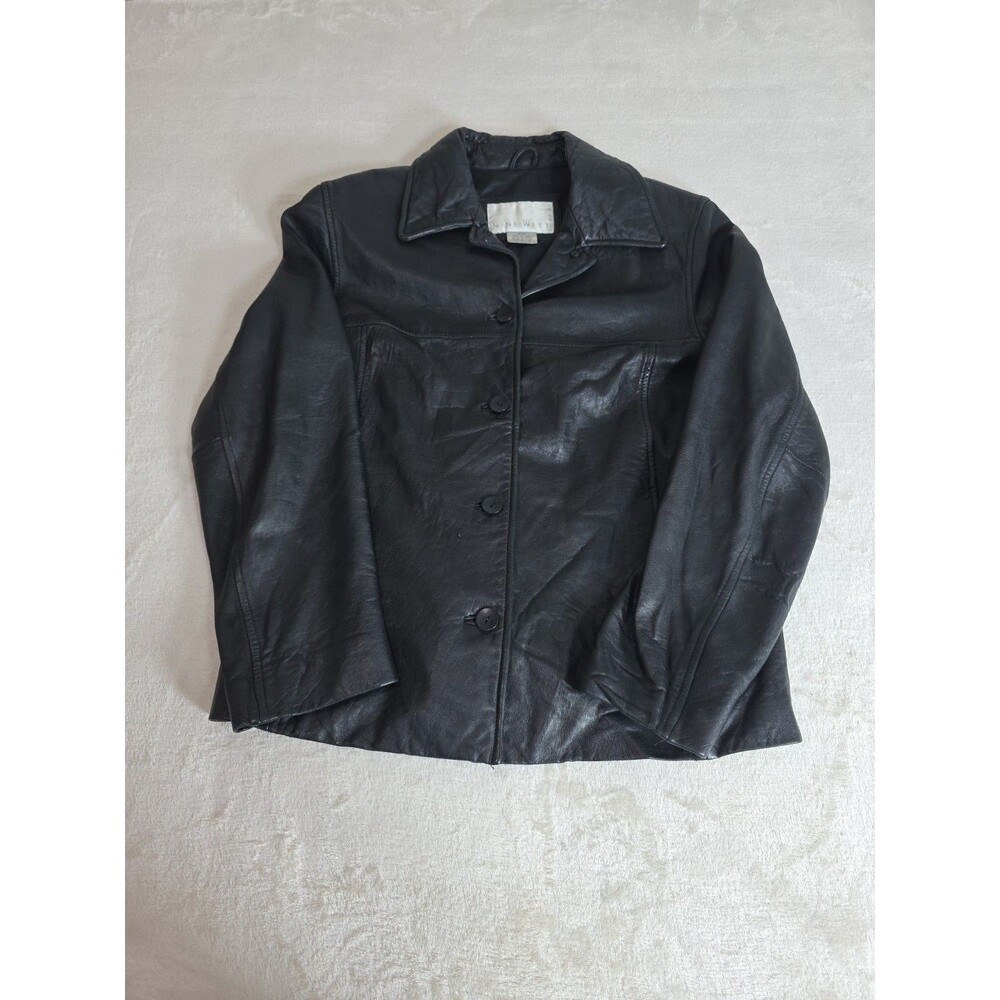 Nine West Black 100% Leather Jacket Coat Blazer Women’s Size Medium Button Lined